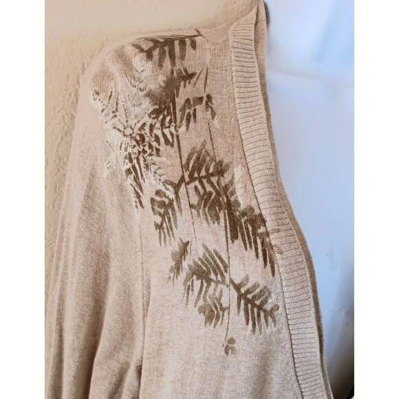 Snowflakes Winter Cardigan Sweater Gold Leaves Tan Holiday XXL - Picture 4 of 14